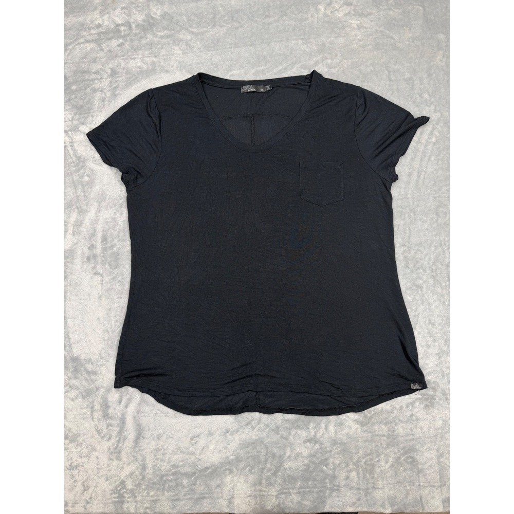 Prana Womens XL Black V-Neck Short Sleeve Pocket T-Shirt Lightweight Casual Top